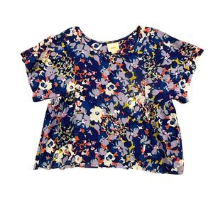 Maeve Anthropologie Top Women's Medium Smocked Blouse Short Sleeve Purple Floral